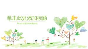 Grünes nettes kleines frisches Herz formte kleine Baum PPT-Schablone