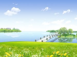 جسر صغير أخضر يتدفق ماء صورة خلفية PPT