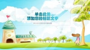 Verde și albastru frumos rural pastoral fundal PPT desen animat