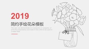 Simple fashion hand drawn line flower work summary report ppt template