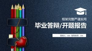 Pensil klip latar belakang denim bingkai lengkap yang universal tesis kelulusan template ppt pertahanan