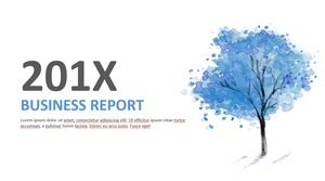 Blue abstract watercolor tree simple european style ppt template