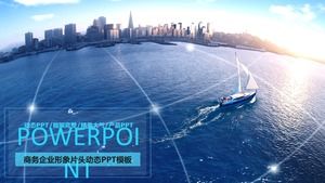 Żaglówka zmierza w kierunku wschodzącego słońca głowicy kreskówkowej odpowiedniej do prezentacji korporacyjnej uniwersalny szablon ppt