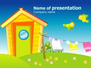Cheerful birds cute hut-children's day cartoon ppt template