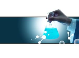 Kubek testowy odczynnik - kolor niebieski i biały pasujący do badań chemicznych zastosowanie ppt uniwersalny szablon