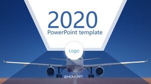 Blaue klassische minimalistische Geschäfts-ppt-Vorlage des Flugzeughintergrunds blau
