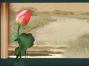 Lotus Lotus Scroll Scroll Tinte chinesischen Stil ppt Vorlage