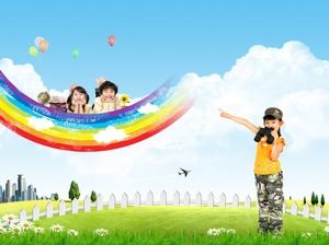 虹の終わりの科学と教育のファンタジー産業pptテンプレート