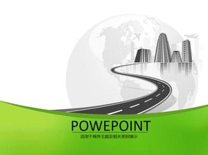Earth airplane high-rise road-simple and refreshing business ppt template