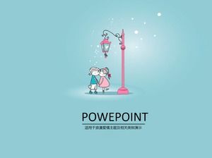 Modello sveglio di anime del fumetto del ppt delle coppie sotto iluminazione pubblica calda