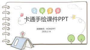 แม่แบบบทเรียน PPT ที่มีพื้นหลังแผ่นจดบันทึกการ์ตูน