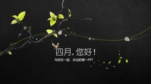 つる植物の背景の4月のテーマPPTテンプレート
