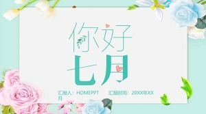 Modello floreale fresco ed elegante ciao del fondo ppt di luglio