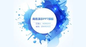 簡約藍色墨水背景業務ppt模板