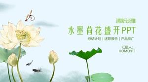 Modelo de PPT de florescência elegante de lótus de tinta