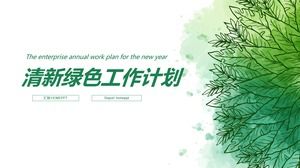 Fondo verde hojas pintadas a mano plantilla de plan de trabajo fresco ppt