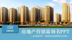 เทมเพลต PPT ของแผนการตลาดอสังหาริมทรัพย์สำหรับพื้นหลังการสร้างอสังหาริมทรัพย์