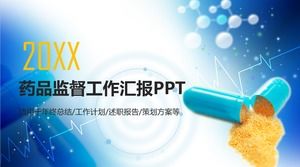 Tıbbi sanayi PPT şablonu mavi kapsül arka plan ile