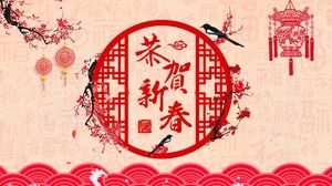 Felicitaciones de fondo de la urraca de ciruela por la plantilla PPT del Festival de Primavera