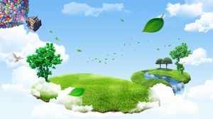 푸른 하늘 흰 구름 비행 집 풍선 PPT 배경 그림