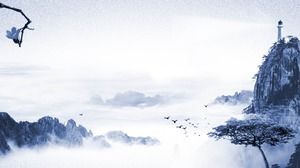 Синие чернила пейзаж классического китайского стиля PPT фоновый рисунок