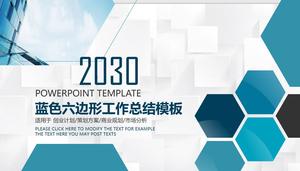 Modèle PPT de rapport de synthèse de travail sur fond bleu hexagone
