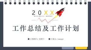 Template PPT dari rencana ringkasan kerja latar belakang roket kecil dari notepad yang terbalik