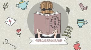 卡通女孩版畢業紀唸書PPT模板
