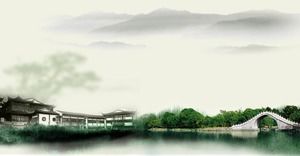 Imagine de fundal PPT de cerneală verde orașul Jiangnan