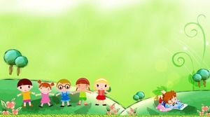 세 가지 녹색 만화 PPT 배경 그림