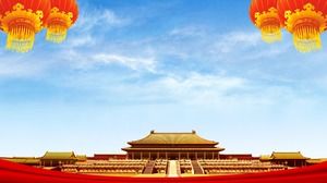 两张古建筑与蓝天白云的PPT背景图片