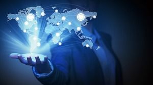 手势世界地图幻灯片背景图片