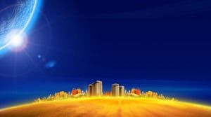 Blue starry sky golden city PPT background picture