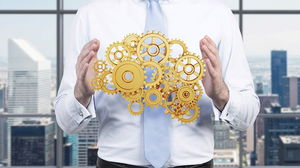 Золотая шестерня PPT фоновая картинка