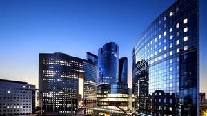 Imagem de fundo PPT de azul requintado edifício comercial edifício de escritórios