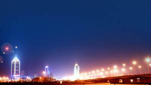 Busy city night scene PPT background picture