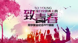 PPT-Vorlage von "To Youth" -Klassenkameraden auf abstraktem Silhouettehintergrund