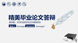 PPT template of graduation thesis defense with feather pen doctor hat background