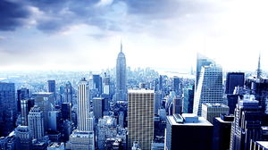 Blue atmospheric European and American architecture PPT background picture