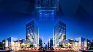 PPT background picture of blue commercial building renderings