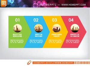 Diagramme PPT de relation progressive aplatie en quatre couleurs