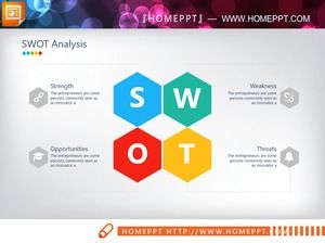 Diagrama de análisis de swot de hexágono de color