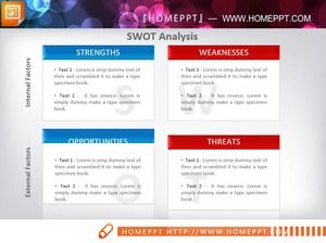 三個藍色和紅色的swot分析文本框