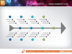 Três diagramas de espinha de peixe PPT com cores diferentes