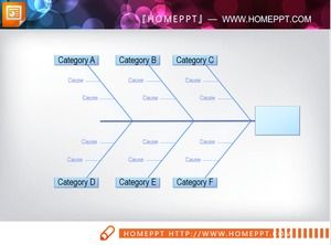 Diagrama de espinha de peixe azul linha fina PPT