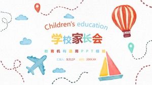 Pais de escola primária de estilo bonito dos desenhos animados em aquarela modelo de ppt de reunião