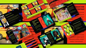 Modelo de ppt de tema de estilo de moda em cores contrastantes