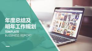 Modèle ppt de rapport de travail de résumé annuel de l'atmosphère bleue du vent géométrique plat simple