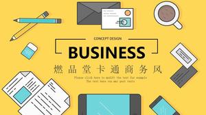 활기찬 오렌지 만화 스타일 비즈니스 모델 작업 요약 보고서 PPT 템플릿