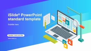 2.5Dラップトップビジネスオフィスシーンプロジェクトサイト漫画メイン画像ビジネス一般pptテンプレート